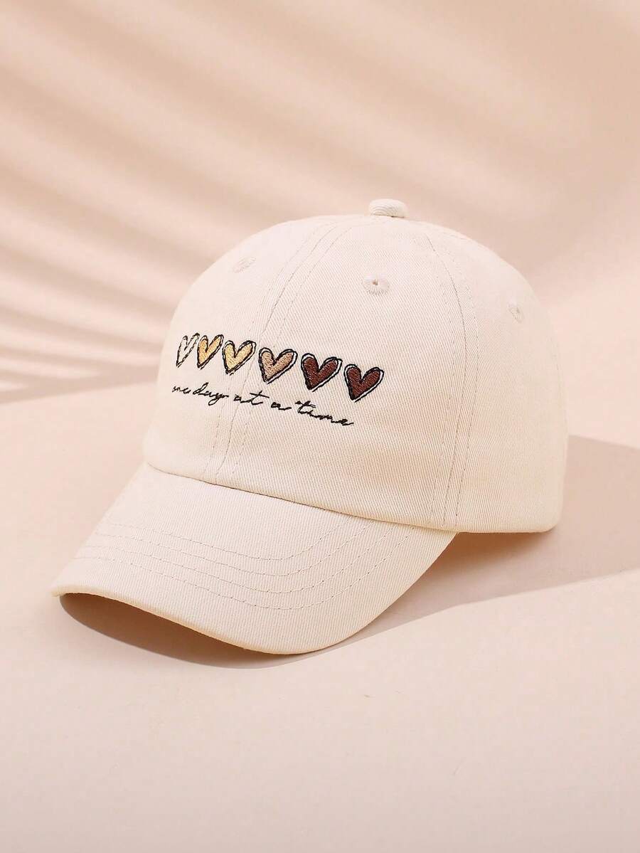 1顶幼儿/女童棒球帽（1-8岁） - “活在当下”心理健康意识积极标语帽，可爱爱心刺绣可调节防晒儿童帽，男女通用休闲时尚帽 - 愛心刺繡 - 查看 1
