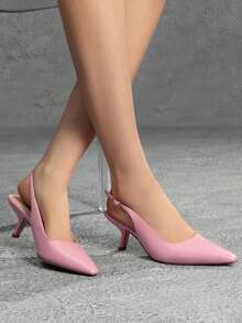 Athlefit Low Kitten Heel Pumps Pointed Toe Slingback Dress Shoes Women Wedding Office Work Closed Toe - 粉色 - 查看 6