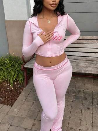 FQLWL Fall Street Lounge Sets For Women Graphic Print Zip Up Hoodie Pants Outfits Workout Long Sleeve Rave Two Pieces Set Women