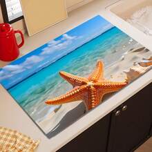 1 pieza Felpudo de secado absorbente con estampado de estrella de mar y océano, estilo de verano. Decoración de cocina, felpudo para máquina de café, felpudo hecho a mano para escurrir cafeteras, felpudo de piso de cocina, felpudo de mesa de comedor, felpudo de encimera de cocina para secar tazones, felpudo de desayuno, felpudo de drenaje resistente al calor y antideslizante, felpudo de drenaje de diatomita, oculta manchas, felpudo de cocina súper absorbente, fácil de limpiar para escurridor de platos, adecuado para cocina, mesa de comedor, cafetería, bar, vacaciones, fiestas, decoración del hogar, regalos festivos - Multicolor - Ver 4