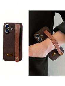 Personalized Luxury Crescent Texture Leather Slim Wristband Phone Case, Custom Letter Name, Minimalist Anti-Fingerprint Anti-Drop Anti-Shock Couple Phone Case Soft Shell, Valentine's Day Gift, Good Birthday Gift, Holiday Gift For Him And Her