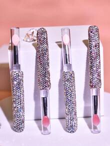 Diseño de mango con diamantes de colores múltiples, Pincel de labios, Herramienta de pincel de silicona para labios, Pincel aplicador de lápiz labial, Con tapa protectora, Adecuado para brochas de maquillaje, aplicadores de mascarilla labial, sombra de ojos, pincel de labios para aplicar máscara facial, lápiz labial y brillo de labios.