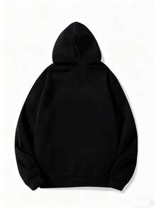 1pc Unisex Fleece Hoodie, Valentine's Day, Versatile Letter Graphic Print Sweatshirt, Stretchy & Comfortable - Black - View 2
