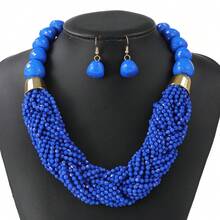 3 Pcs Bohemian Multi-Layered Seed Bead Oversized Jewelry Set For Women (Necklace & 2 Earrings), Unique Stylish Bold Sleek Versatile Delicate Dainty Minimalist Classic Modern Accessories, Light Luxury, Personalized, Fashionable, Suitable For Daily Wear, Work, Party, Wedding, Vacation, Music Festival, Dinner - màu sắc - Xem 3