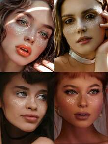 1片闪亮银色雀斑贴纸，女士闪亮雀斑脸部临时纹身，防水，适合舞蹈、音乐派对妆容和情人节。 - 彩色 - 查看 3