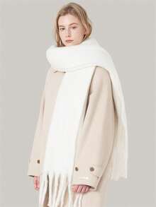 1pc Women's New Solid Color Fluffy Tassel Scarf, Warm And Comfortable Large Shawl, Simple And Versatile For Daily Wear
