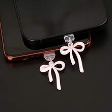 1pc Pink Bow Charm/Phone Charging Port Dust Plug/Decoration Pendant/Compatible With Iphone/Type-C/Android Plug - Pink - View 4