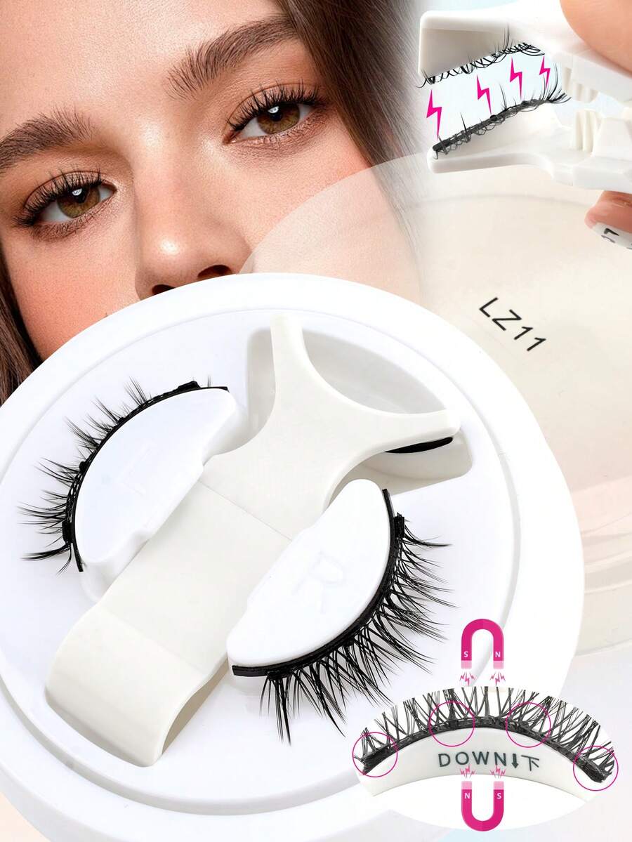 1 Cặp mi giả từ tính không cần keo, có kẹp, dễ dàng đeo và tháo, tạo kiểu trang điểm mắt cánh tự nhiên.