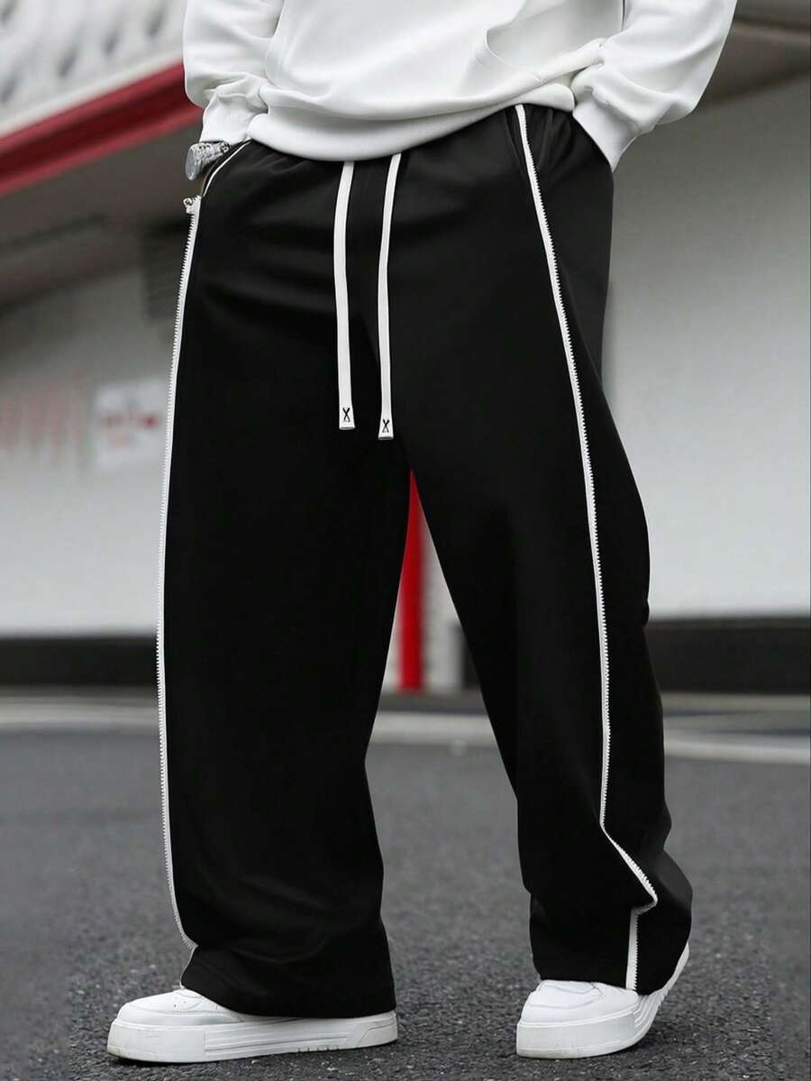 Quần ống rộng dáng suông, cạp chun, kiểu dáng đường phố năng động, phù hợp mặc hàng ngày, mùa xuân/thu. - màu đen - Xem 1