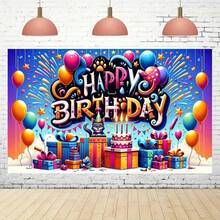 1 Stück coole Geburtstags-Party Hintergrundplane für Katze mit Kätzchen, Luftballons, Torte Design, geeignet für Party Dekoration, Terrasse, Garten Dekoration, Fotobox Requisiten, Hochzeit, Brautparty, Jahrestag - Verschiedenfarbig - Übersicht 5