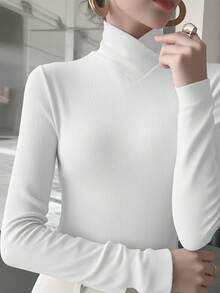 Áo lót nữ màu trơn dệt kim cổ chéo, thích hợp mặc công sở, mẫu mới mùa xuân, màu trắng thường ngày. - trắng - Xem 4