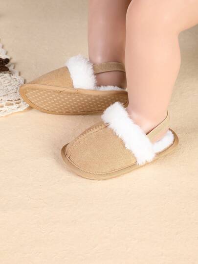 1 Pair Newborn Infant Plush Slippers, Comfortable & Fashionable, Warm Thermal Lining, Suitable For Autumn/Winter, 3-6-9 Months