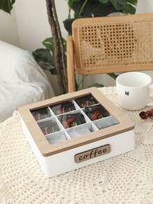1pc White Minimalist Wooden Tea Box With 4/6/9 Compartments Glass Window, Tea Bag & Coffee Pouch Storage Box, Tea Room Organizer - Multicolor - View 11