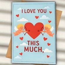 1pc "I LOVE YOU THIS MUCH" Unique Valentine's Day Greeting Card, Cupid Shooting Heart Design, Best Gift For Your Loved One, High-Quality Card With Envelope (12x17cm)/(4.72x6.7in) - Multicolor - View 1