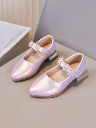 Girl's Fashion Mary Jane Shoes, Floral Soft Bottom Shoes, Pointed Toe High Heel Dance Shoes Suitable For Party Dresses