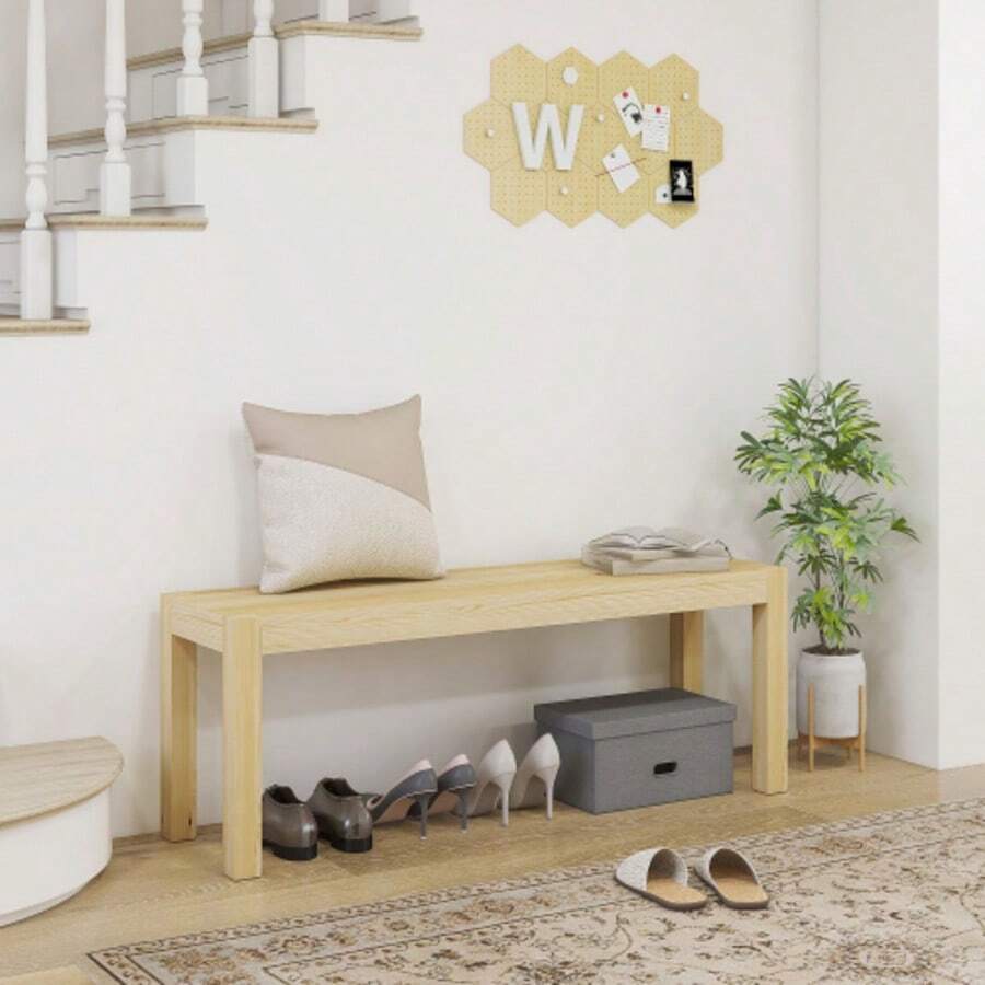 2-Seater Wooden Bench, Dining Bench In Country Style, Kitchen Bench For Living Room, Up To 240 Kg, Pine Wood, Natural, 120x33x45cm - Khaki - View 1