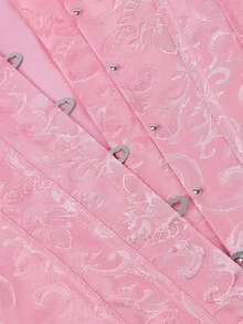 女士高级束身胸衣，优雅提花露肩性感塑形派对紧身胸衣，新款时尚女士粉色瘦身紧身胸衣 - 粉色 - 查看 8