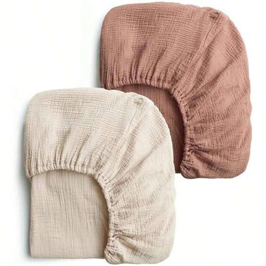 Janety Sábanas de Muselina para Bebés – Juego de 2 Sábanas para Cuna, Sábana de Colchón 80 x 40 cm para Niños y Niñas (Beige + Sol) - Rosa + Beige - Ver 1