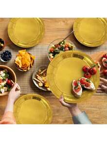 40-80pcs/Set Disposable Paper Plates, Gold Color, 7/9 Inch Round, Suitable For Decorating Desserts, Cakes And Party Supplies In Bulk, Suitable For Birthday, Wedding, Picnic, Holiday Club And Other Occasions - Multicolor - View 7
