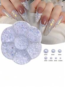 Half Round Ab Pearls, 7 Compartment Plum Box Set, Colourful Nail Art Pearls, DIY, Resin Pearl Nail Jewelry, Perfect Nail Jewelry For Winter, And Valentine's Day - Multicolor - View 8