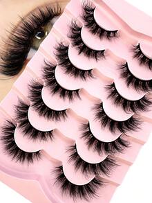 7 Pairs Half Lashes Cat Eye False Eyelashes Manga Eyelashes Short Soft 3d Faux Mink Eyelashes Natural Makeup,Gift For Women & Girl,7mm-16mm,False Eyelashes Natural,Ultra-Light,Long-Lasting,Enlarged Double Eye,Handmade,Soft,Skin-Friendly,Individual Lashes,Cat Eye Lashes,Professional,For Women-808 - 黑色 - 查看 6