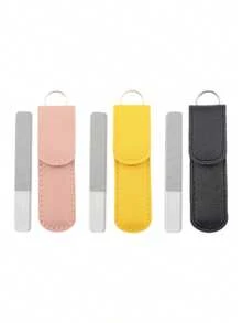 6pcs/2pcs New Nail File Set With Yellow Leather Storage Box And Transparent Nail Files, Suitable For Beginners For Simple Manicure, Mini Double-Sided Tools With Glass Polishing Strip For Shiny Nails, Crystal Nail File Manicure Transparent Tools - Multicolor - View 11
