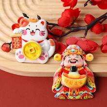 1pc Rotating Lucky Cat Fridge Magnet, New Year Decoration, Rotating Fortune God Decorative Sticker, Auspicious Fortune God Fridge Magnet, Office Desk Decor, Resin Craft Gift Accessory, Holiday Small Gift