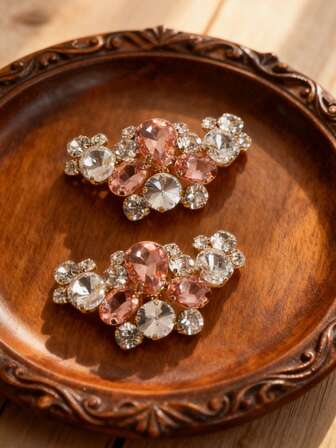 2pcs Champagne Color Contrast Artificial Crystal Embedded Metal Decor, Fashion Elegant Classic Cute DIY High Heel Shoes Accessories, Suitable For Stylish Sexy Ladies' Date Shoes, Boots, Sneakers, Fashion Brooch Clips, Bag Clips, Home Decor, Multi-Purpose Decorations