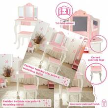 Teamson Princess Gisele Twinkle Star Print Juego de 2 Piezas para niños de Madera con Mesa de Tocado Espejo triplejo Cajon de Almacenamiento y Taburete a Juego BlancoConveniente y duradero, favorito para niños - Multicolor - Ver 1