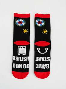 3/6 Pairs New "Do Not Disturb Game Start" Casual Sports Creative Socks With Text Print On Sole, Mid-Calf Length - Multicolor - View 2