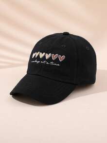 1顶幼儿/女童棒球帽（1-8岁） - “活在当下”心理健康意识积极标语帽，可爱爱心刺绣可调节防晒儿童帽，男女通用休闲时尚帽 - 愛心刺繡 - 查看 4