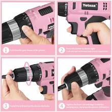 Cute Cordless Drill Set For Women Girls With LED Light 30N Torque 21+1 Settings 3/8" Keyless Chuck Includes Drill Bits Battery Charger Perfect For DIY Home Craft Projects Winter Gifts - 珊瑚粉 - 查看 5