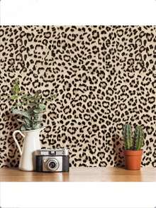 1 Roll Leopard Print Peel And Stick Wallpaper, Waterproof Removable Self-Adhesive Textured PVC Contact Paper, Suitable For Bedroom Decor, Kitchen, Bathroom, Cabinets, Vanity, Easy To Apply And Remove, Brown-Yellow Home Decor Sticker - Brown - View 4