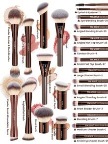 MAANGE 23pcs Makeup Brushes Set With Zipper Velvet Bag Makeup Tool Kit Flat And Angled Top Foundation Brushes Double-End Powder Blush Contour Make Up Brushes 13pcs Eyeshadow Brushes For Concealer Highlighter, Suitable For Travel - 23pcs makeup brushes with velvet bag - 查看 3
