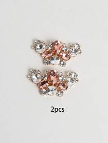 2pcs Champagne Rhinestone Bow Metal Shoe Clips, Shiny 3D Geometric Design, Fashionable DIY Detachable Shoe Decoration, Suitable For Elegant Sexy Women's High Heels, Sneakers, Bags, Clothing Accessories - Champagne - View 4