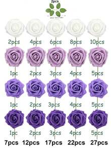 Flores artificiales Floroom, 7/12/17/22/27 tallos, rosas de espuma realistas en gris-rosa, con tallos, adecuadas para ramos de boda DIY, centros de mesa para despedida de soltera, arreglos florales, mesas de fiesta, decoración del hogar (empaque en bolsa de OPP, sin caja) - Morado - Ver 2