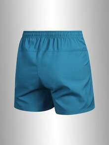 男士运动短裤，抽绳腰带，侧边口袋，适合跑步、篮球、健身和其他夏季运动。 - 湖藍色 - 查看 2