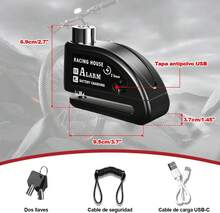 AUTODIAG Candado de alarma para moto,recargable por USB,alarmas de freno de disco de 110 dB con sensor de movimiento y cable de alarma de 1.2m,IPX8 impermeable antirrobo,compatible con ruedas de disco - negro - Ver 4