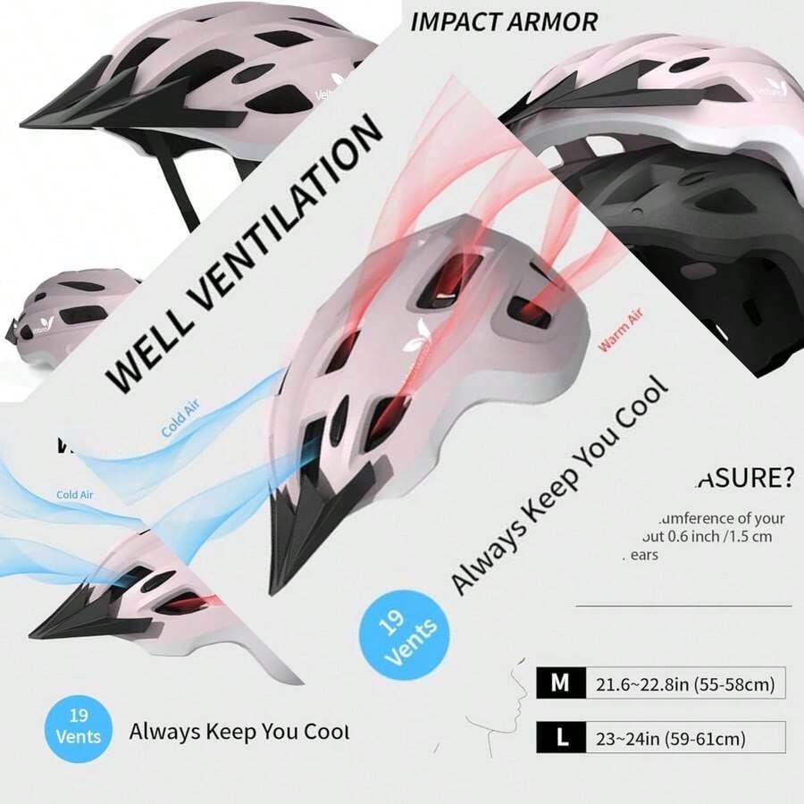 Adult Bicycle Helmet with LED, Lightweight and USB Rechargeable, Suitable for Mountain Riding - Rosa - Ver 1
