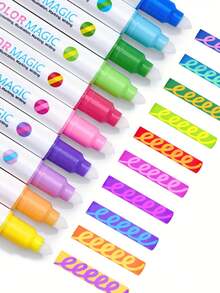 12/6/8 PCS Magic Color-Changing Pens - Dual Tip Pastel Fluorescent Highlighters, Cute Aesthetic Office Supplies For Girl, Back-To-School & Note Planner, Note Planner Pens | Playful Design | Durable Markers, Cute Pens, 0, ., School Supplies - Multicolor - View 3