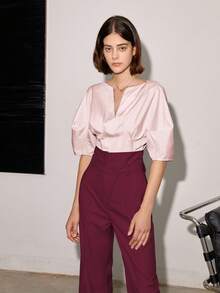 Women's Solid Color High Waisted Straight Leg Casual/Business Pants, Spring And Summer - Burgundy - View 4