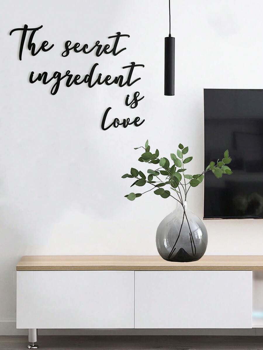 1-2张黑色英文字母“The Secret Ingredient Is Love”墙贴装饰，防水贴纸，PVC材质，易于粘贴和移除，适用于家居装饰、浴室装饰、房间装饰、客厅装饰 - 黑色 - 查看 1