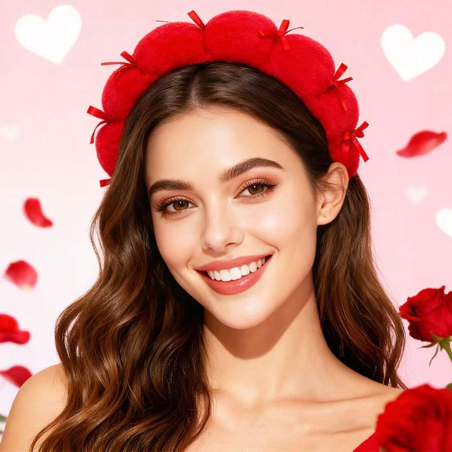 1个新款情人节云朵发箍，布艺发箍带蝴蝶结海绵发饰，多功能洗脸、发带、发圈，情人节配饰礼物 - 彩色 - 查看 1