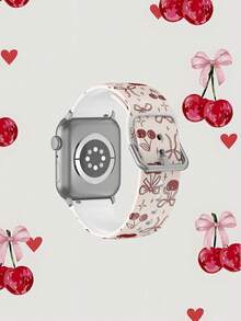 1pc Red Bow & Cherry Studded Soft, Elastic, Breathable Replacement Wristband Strap For Apple Watch 38mm 40mm 41mm 45mm 44mm 42mm 49mm, Fashionable Casual Multi-Color Silicone Watch Band Compatible With Apple Watch Ultra Series, S10/SE/9/8/7/6/5/4/3/2/1 Smartwatch - Multicolor - View 2