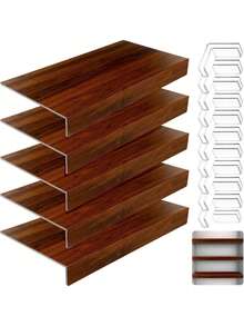 GCCSJ Wire Rack Covers,Shelf Covers For Wire Shelving,5-Piece Foam PVC Shelf Cover Set - 30" X 16" X 3" Faux Wood Grain Waterproof Padding With Corner Guards | Removable And Easy To Clean For Metal Shelves, Closet Organizers, Laundry Rooms, Oak/Walnut - 胡桃色 - 查看 2