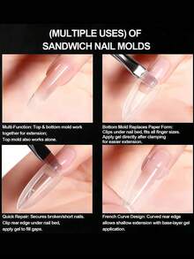 FULL BEAUTY 60pcs Coffin Trapezoid Nail Sandwich Dual Nail Forms Poly Nail Gel Nail Extensions Dual Forms Transparent Manicure Top Mold Bottom Mold Easy Extension For Nail Salon - Clear - View 11