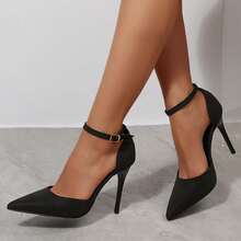 Women's Elegant Pointed Toe Stiletto Heels – Ankle Strap & Cutout Side Dress Pumps For Wedding, Party, Office & Daily Wear - 黑色 - 查看 2
