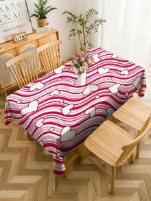 1件情人节桌布，涤纶材质，粉色波浪爱心图案，爱心图案，防污防皱，适用于厨房、餐厅和野餐装饰，情人节礼物，家居用品，家居装饰，节日装饰，情人节装饰