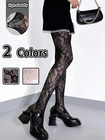 Sexiga solrosblommiga jacquardnätstrumpor/strumpbyxor för kvinnor, moderiktiga lårhöga strumpor i mesh, söta sexiga leggings med hög elasticitet