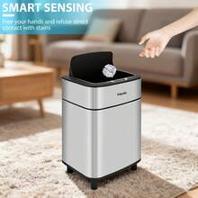 SUSTEAS Stainless Steel Automatic Sensor Trash Can – 10L/14L Touchless Kitchen & Bathroom Bin, Motion-Activated Lid, Odor Control, Battery-Powered (Brushed Stainless Steel) - 14L Bạc - Xem 2